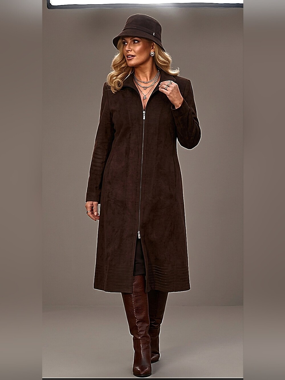 Angelica L. Cashmere-Wool-blend Long Minimalistic Dress Coat Sz 12 Dark Brown